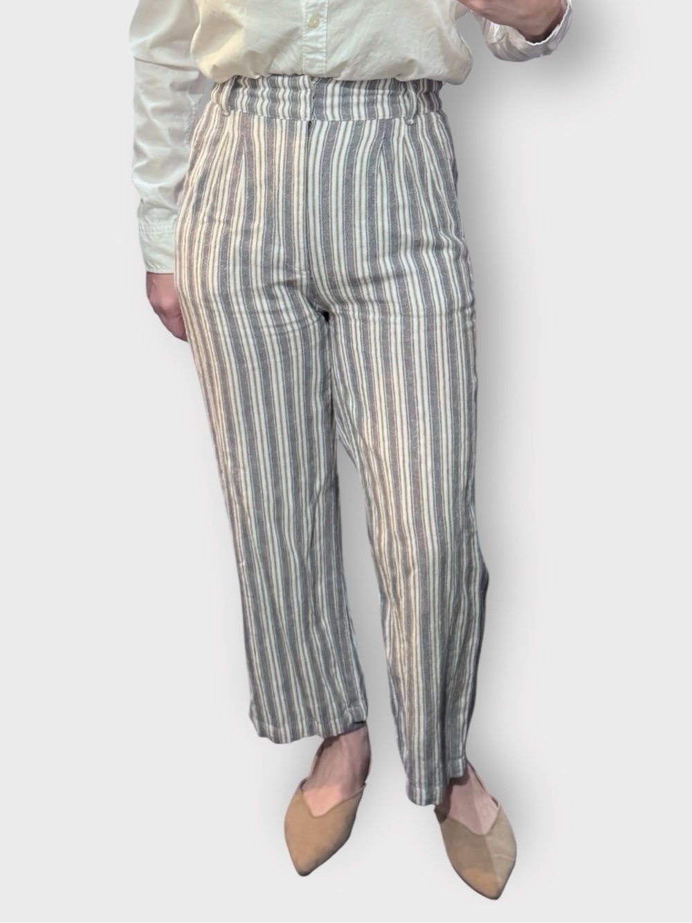 Abercrombie Linen Blend Striped High Rise Cropped Straight Leg Trouser Pants XS